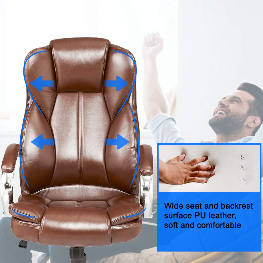 Ergonomic Office Chair with Lumbar Support & Headrest - High Back Executive Desk Chair for Home & Office Use (Brown)