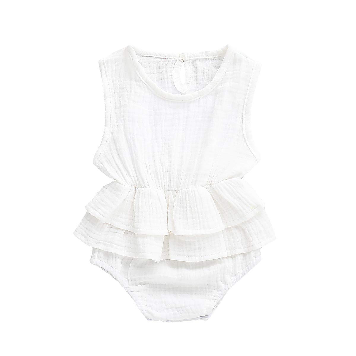 Newborn Baby Girl Romper - Soft Cotton Linen Bodysuit with Ruffle Sleeves | Summer Jumpsuit Outfit for Infants | Perfect for Photoshoots, Parties & Daily Wear