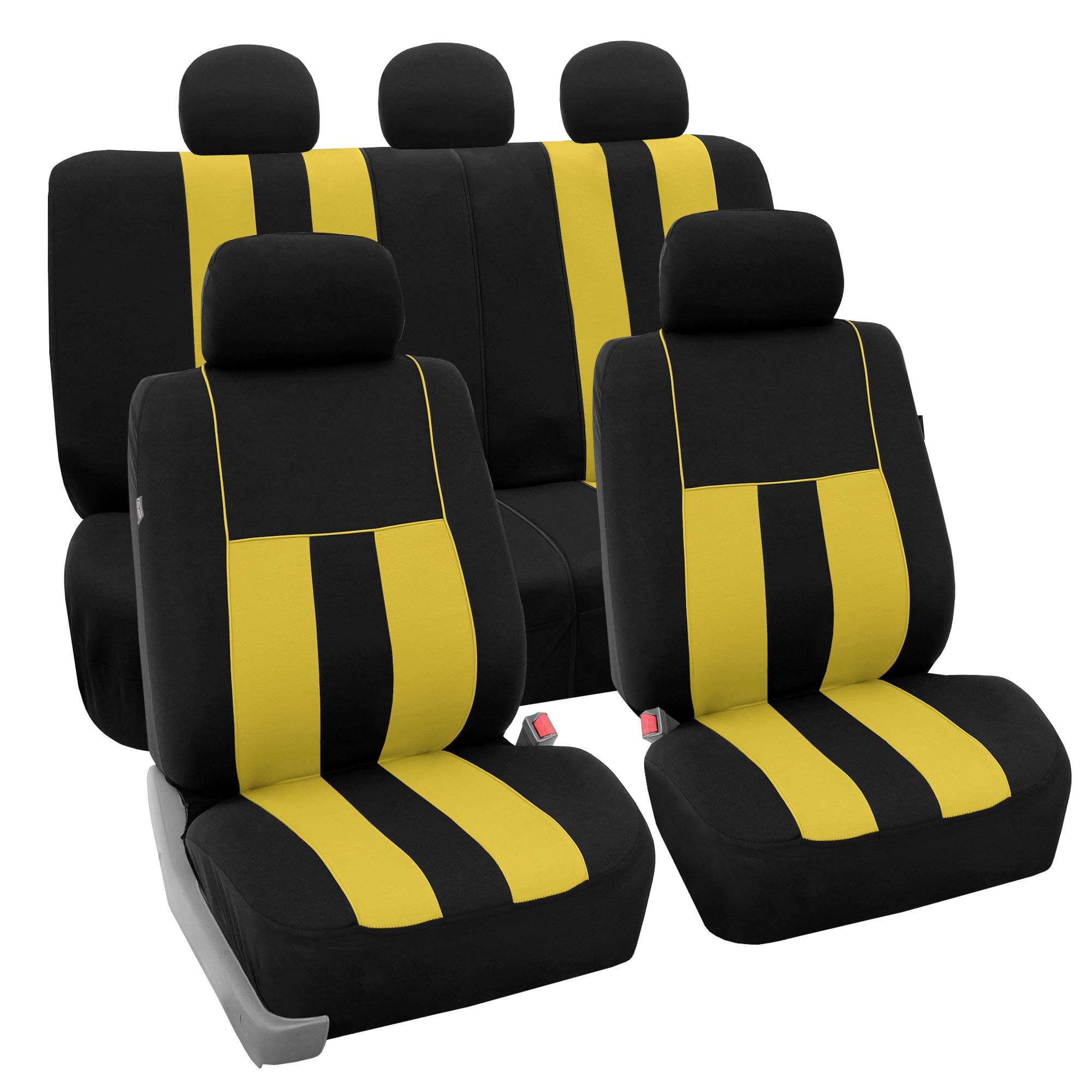 FH Group Universal Fit Car Seat Covers Full Set - Yellow Cloth Automotive Seat Protectors for SUV, Sedan, Van | Airbag Compatible Low Back Front & Split Bench Rear Seat Covers | Perfect for Road Trips, Daily Commute & Family Travel Protection