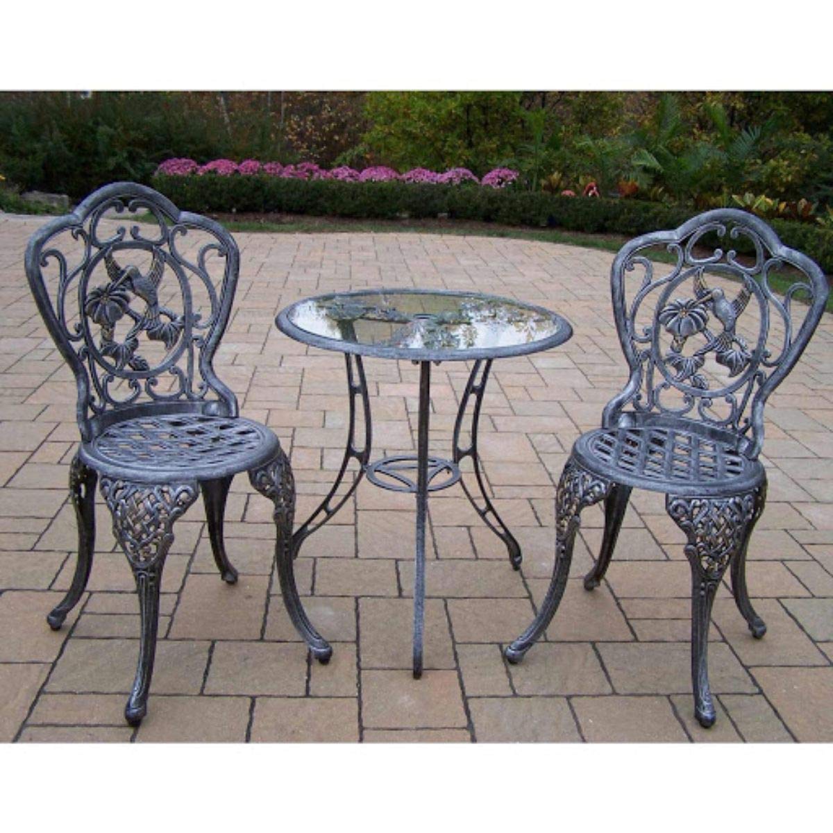 Outdoor Living 3pc Bronze Hummingbird Bistro Set with Cast Glass Top, 26