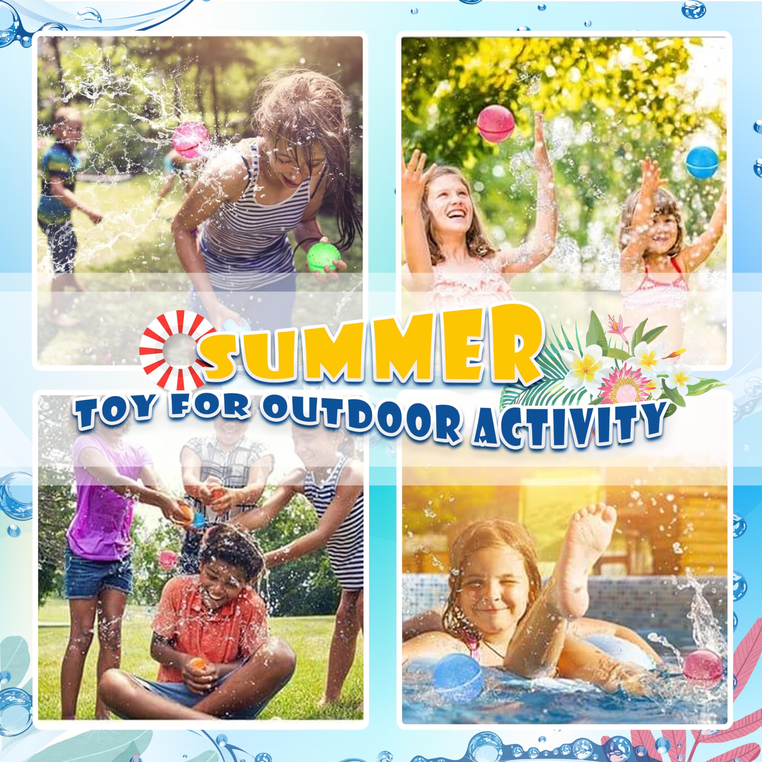 ZUPIIY Reusable Water Balloons - 24 Pack Self-Sealing Silicone Water Bombs for Kids & Adults | Summer Outdoor Pool Party Toys | Quick Fill Splash Games for Backyard, Beach & Water Fights
