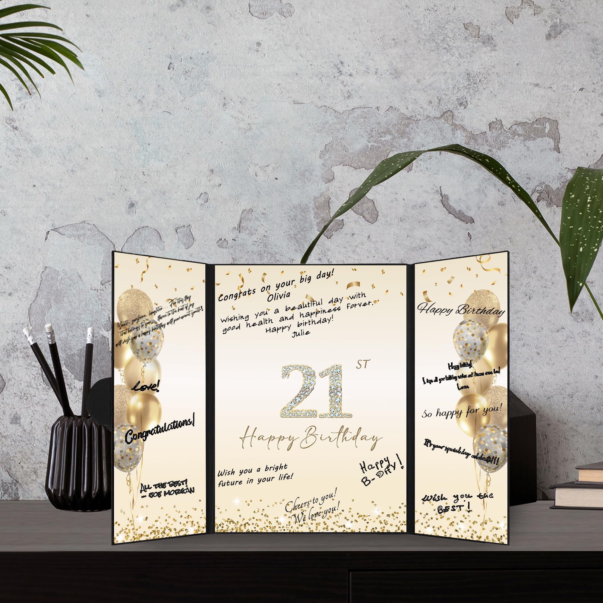DARUNAXY Black Gold 21st Birthday Party Decorations Set - Alternative Guest Book Signing Board for Men & Women - Cheers to 21 Years Old Gifts - Perfect for 21st Birthday Celebrations, Milestone Parties & Signature Keepsakes