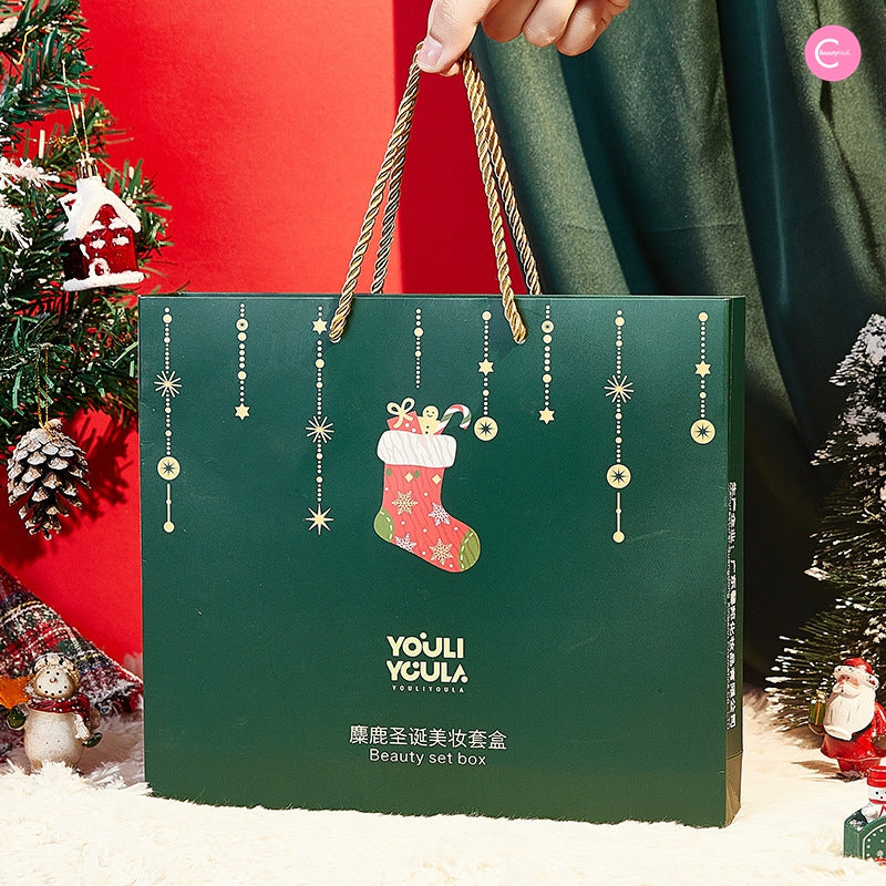 YOULI YOULA Christmas Reindeer Makeup Set - 12 Piece Holiday Glam Kit with Shimmer Eyeshadow & Lip Gloss | Perfect for Christmas Parties, Festive Makeup Looks & Gift Giving