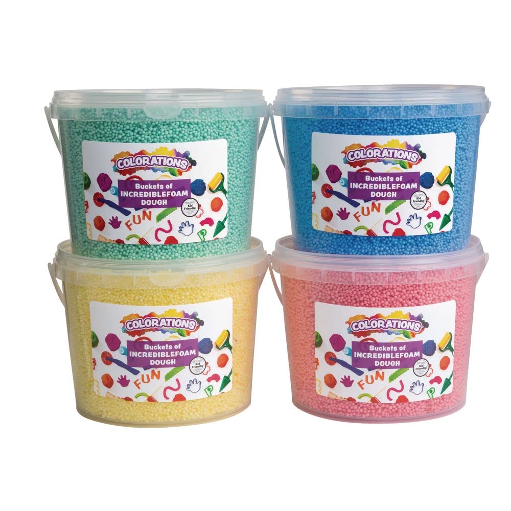 Colorations Incredible Foam Dough Set - 4 Vibrant Colors (3.5oz Each) with Plastic Storage Containers | Sensory Play for Kids, Stress Relief & Creative Arts & Crafts Activities