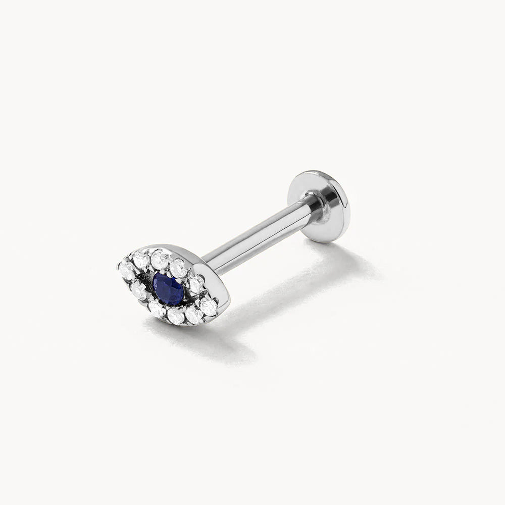 Evil Eye Diamond Helix Single Stud Earring in Sterling Silver - Perfect for Everyday Wear & Spiritual Protection