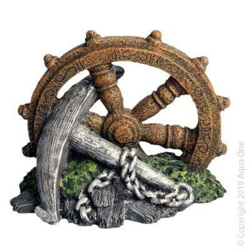 Aqua One Anchor with Ship Wheel Decor - 16.5 x 12 x 14cm Nautical Wall Art for Home, Office, or Boat - Perfect for Coastal, Beach House, and Marine Themed Decorations