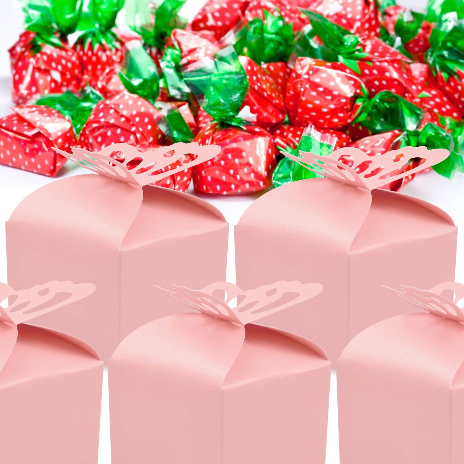 50 PCS Pink Butterfly Favor Boxes - Elegant Candy Gift Boxes for Birthday Parties, Baby Showers & Wedding Bridal Showers - Perfect for Chocolate Treats, Party Favors and Special Occasions