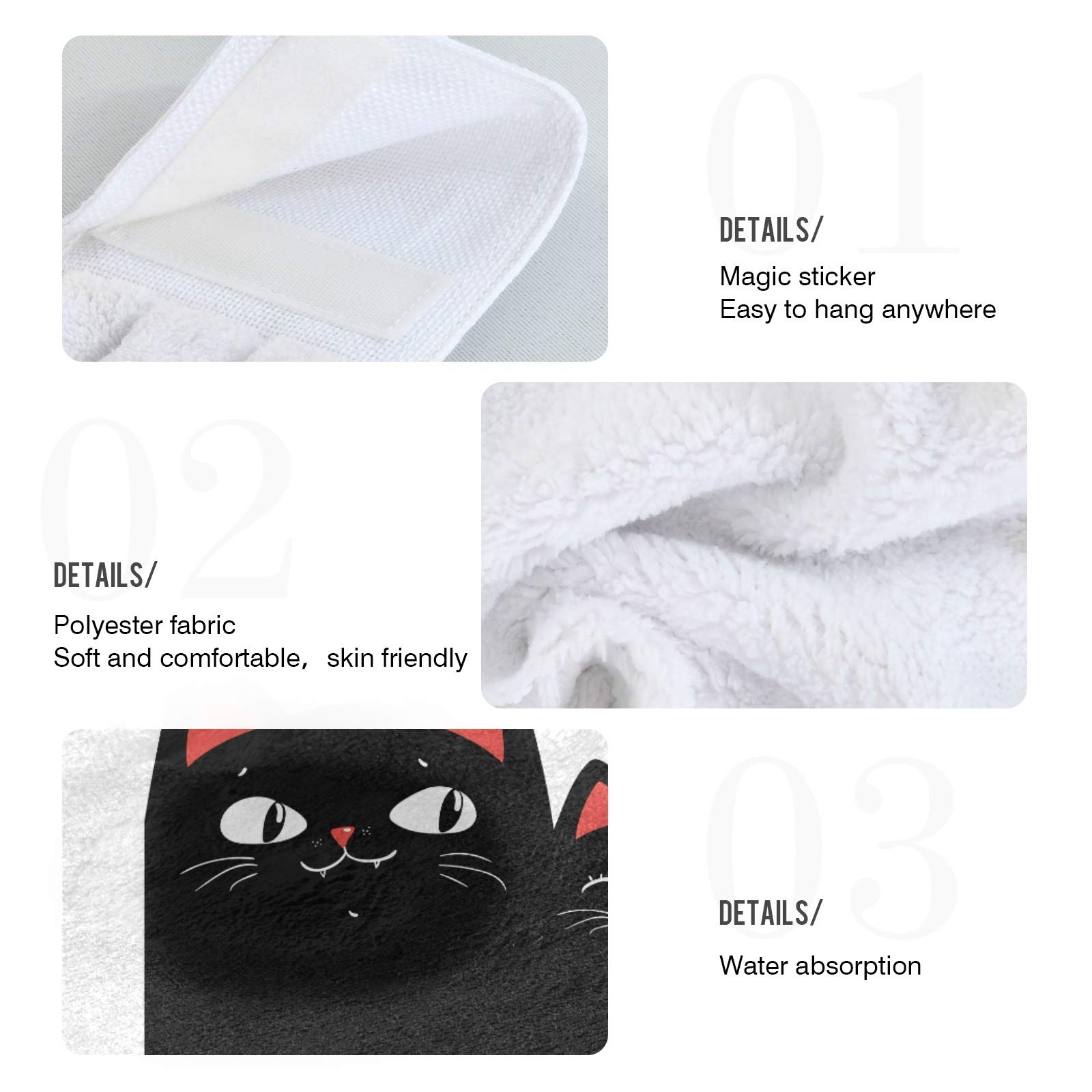 **2 Pack Cute Black Cat Hand Towels with Loops - Absorbent Kitchen & Bathroom Towels for Washing Dishes, Drying Hands - Perfect Mother's Day Birthday Gift**