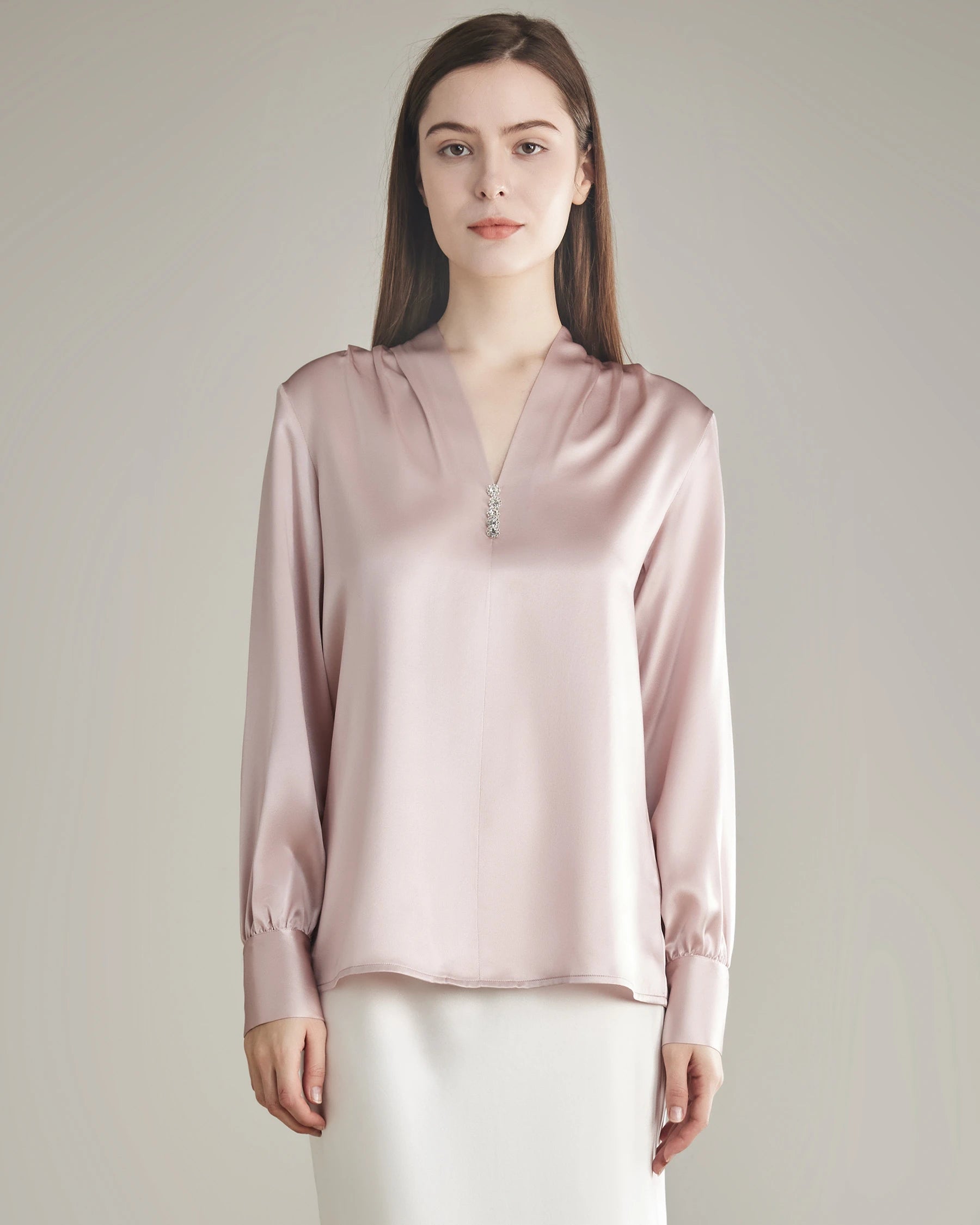 Elegant Women's Rhinestone Buttons Silk Blouse - Formal & Party Wear for Office, Dinner & Special Occasions