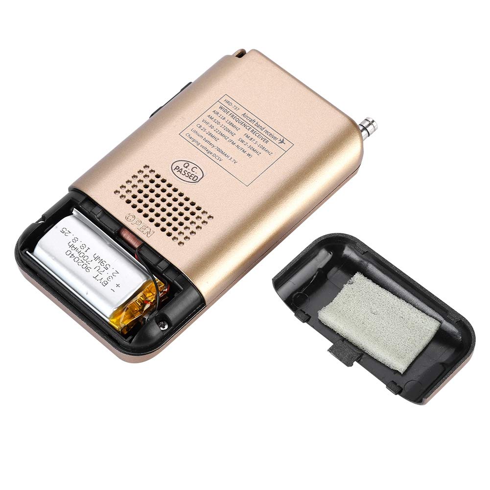 Portable Air Band Radio Receiver - Full Band AM/FM/CB/SW/VHF Handheld Aircraft Radio with Extended Antenna, LCD Display, Alarm & Earphones (Gold) | Perfect for Aviation Enthusiasts, Emergency Preparedness & Outdoor Adventures