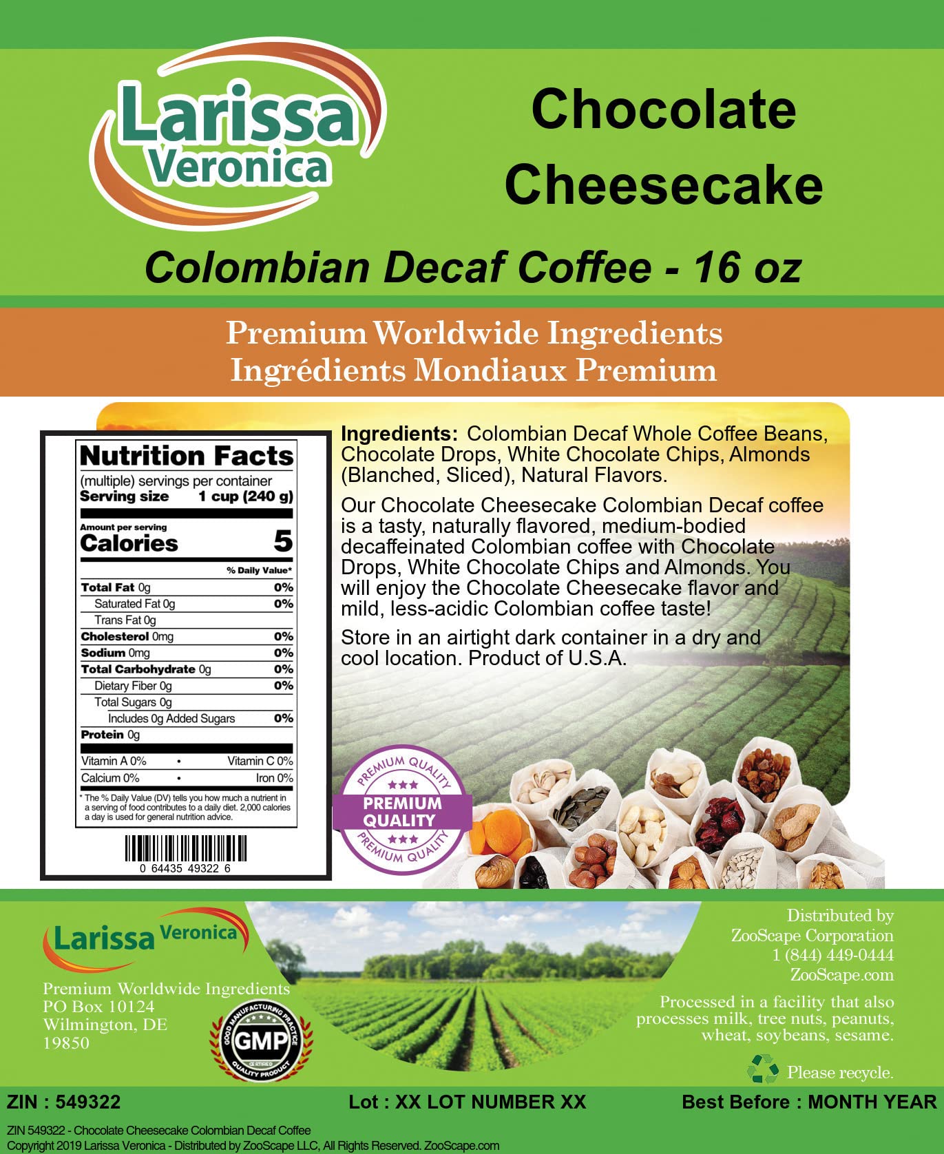 Premium Colombian Decaf Coffee Beans - Chocolate Cheesecake Flavor, Gourmet Whole Bean Coffee, 16oz (3 Pack) - Perfect for Afternoon Relaxation & Dessert Pairing