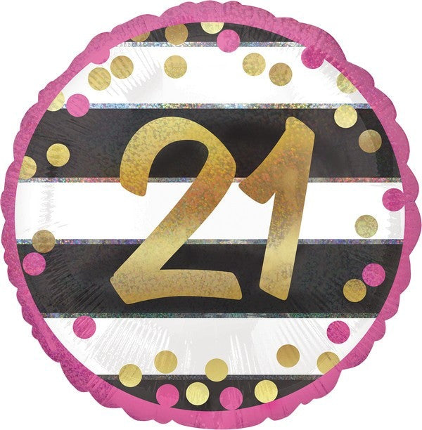 45cm Standard Holographic Pink & Gold Milestone 21 Balloon - Perfect for 21st Birthday Parties, Anniversary Celebrations & Special Events