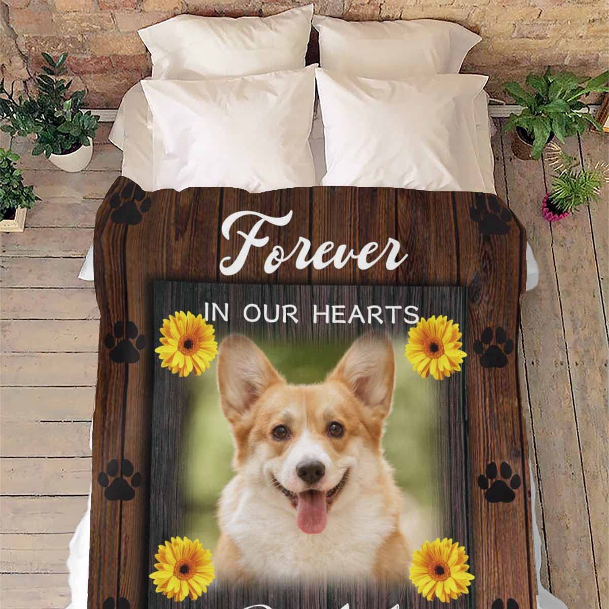Personalized Dog Memorial Blanket 40x50 - Forever in Our Hearts with Paw Prints for Pet Loss Comfort & Remembrance Gifts