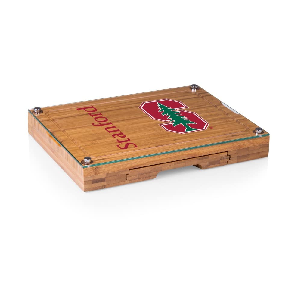 PICNIC TIME NCAA Concerto Glass Top Cheese Board & Knife Set - Bamboo Charcuterie Board with Glass Top Cutting Board - Perfect for Wine Parties, Cheese Tasting & Entertaining Guests
