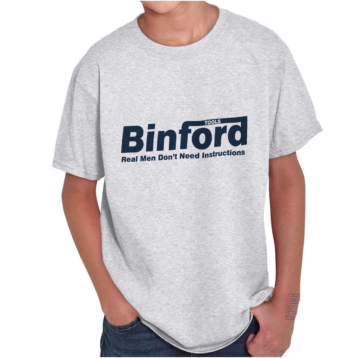Binford Tools Real Men No Instruction Crewneck T-Shirt for Men & Women - Comfortable Casual Wear for DIY Projects, Workshops & Everyday Use