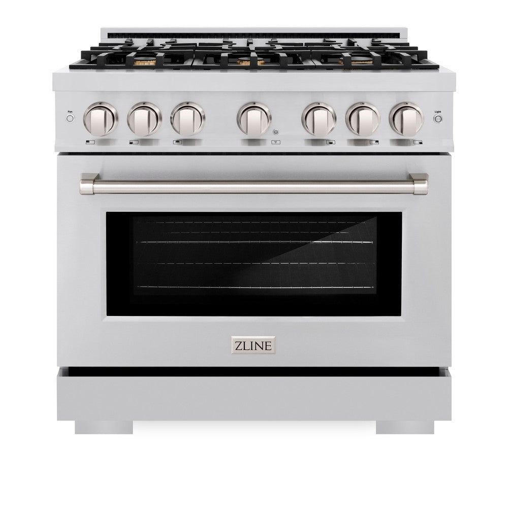ZLINE 36 Inch 5.2 Cu. Ft. Stainless Steel Gas Range with Convection Oven & 6 Brass Burners - Professional Kitchen Appliance for Home Chefs & Cooking Enthusiasts