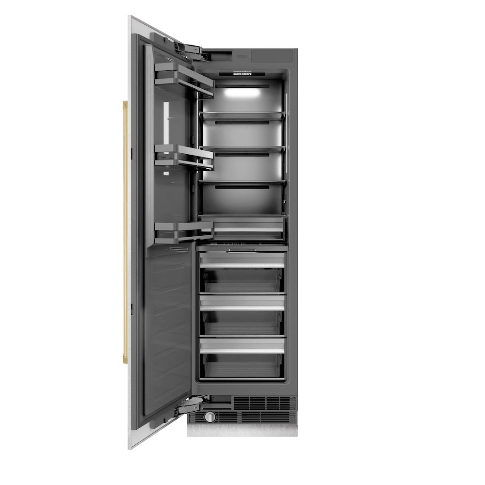 ZLINE Autograph Edition 24 Inch 12.4 Cu Ft Column Freezer - Stainless Steel with Graphite Gray Interior & Gold Accents (RCFVZ SN 24 G) - Perfect for Home Kitchen, Basement, or Garage Storage