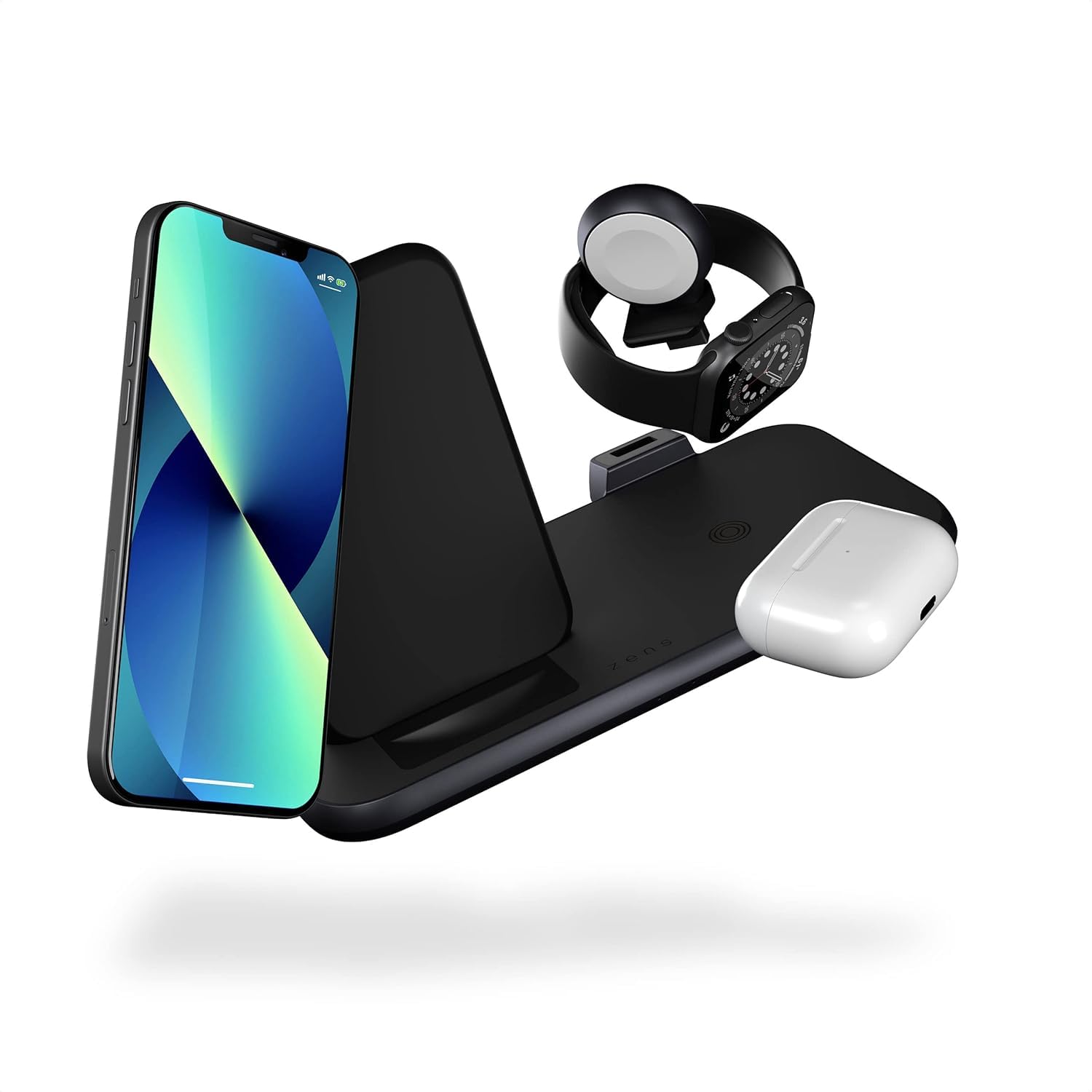 Premium Zens Aluminium 4-in-1 Wireless Charging Stand with 45W USB-C PD - Fast Charge for iPhone, Samsung, AirPods & Apple Watch - Perfect for Home, Office & Nightstand Use