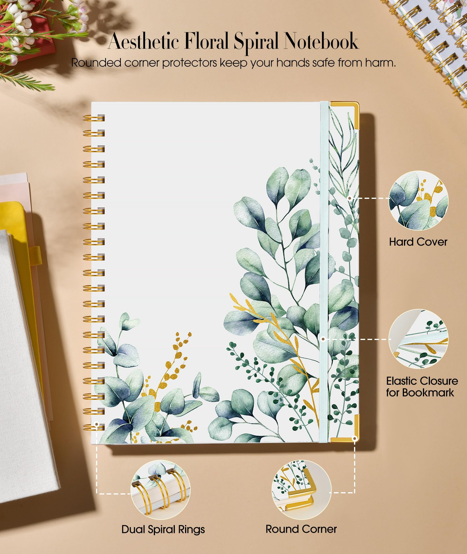 Aesthetic Spiral Notebook Journal for Women - 200 Pages Lined Notebook 8.5