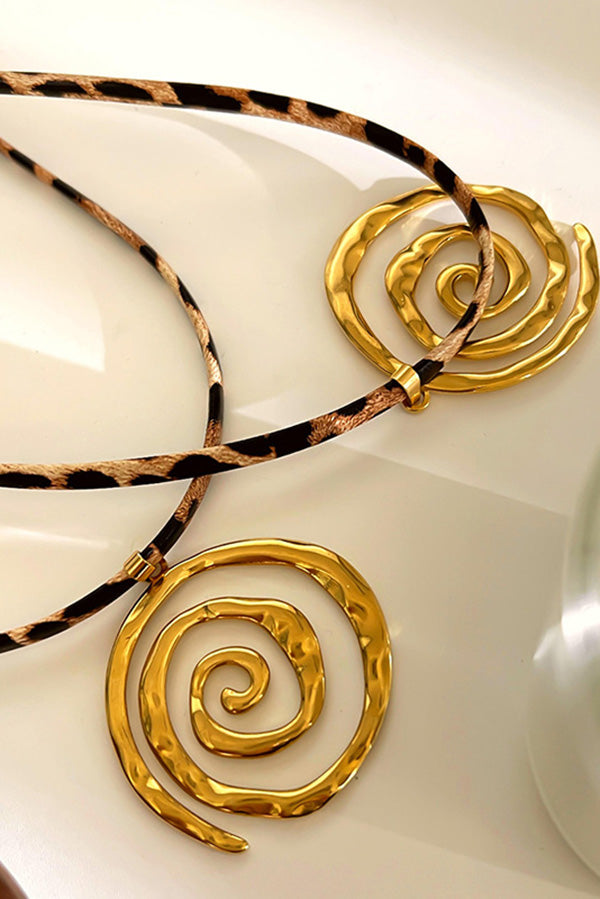 Stylish Leopard Print Leather Cord Spiral Stainless Steel Necklace for Women | Fashion Animal Print Pendant Jewelry | Perfect for Parties, Dating & Everyday Wear