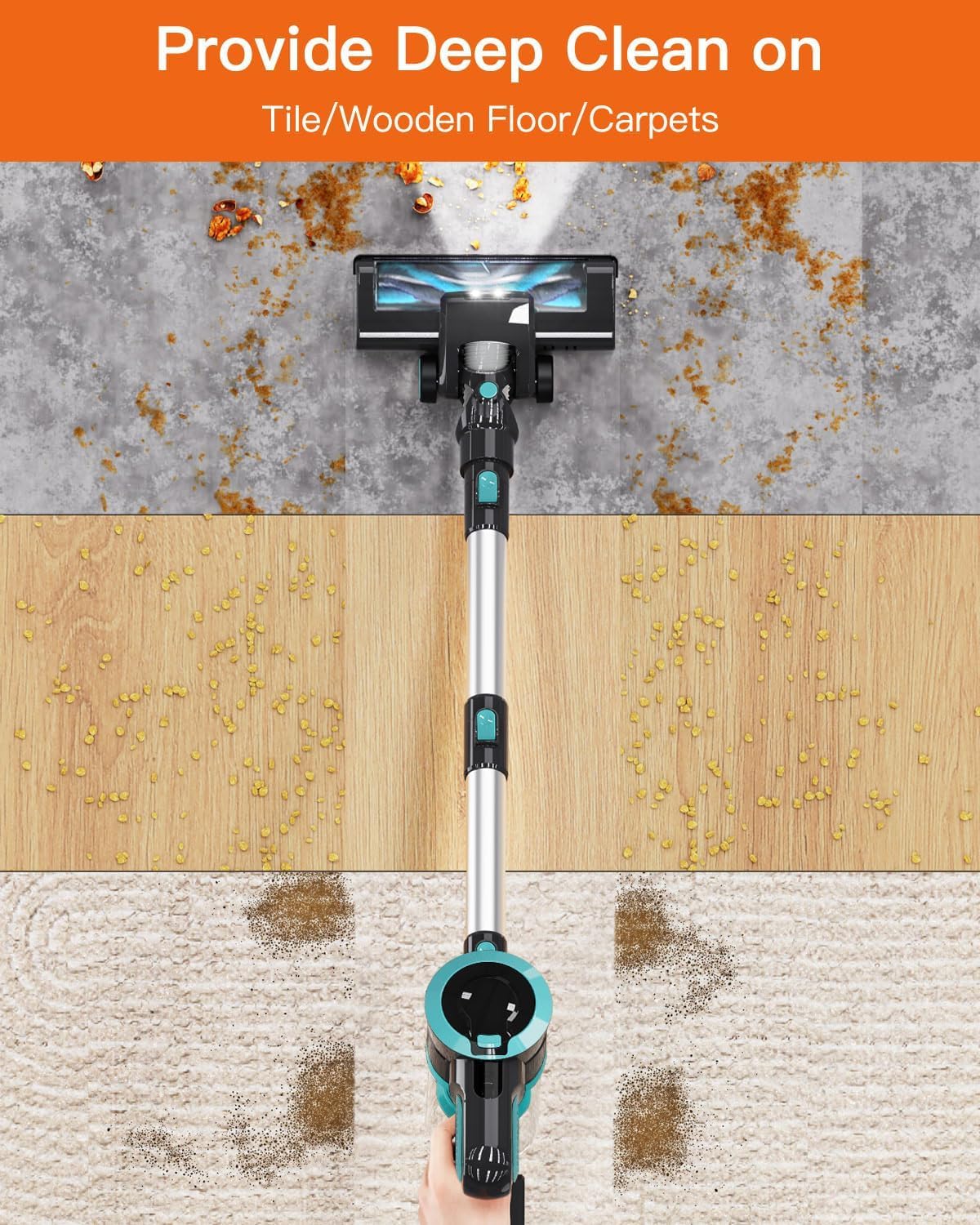 2024 Upgraded Cordless Vacuum Cleaner - 25Kpa Suction, 120000 RPM Brushless Motor, 45 Min Rechargeable Battery, 4-in-1 Lightweight Upright Vacuum for Pet Hair & Carpet - Perfect for Home, Car, and Hardwood Floors Cleaning
