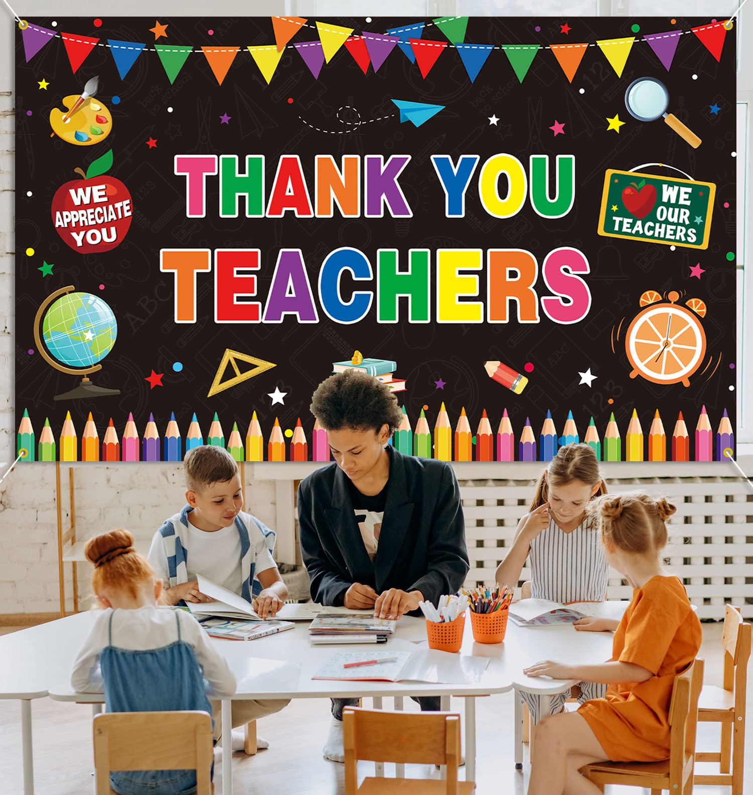 Teacher Appreciation Backdrop Banner - Classroom & Office Decor for Parties
