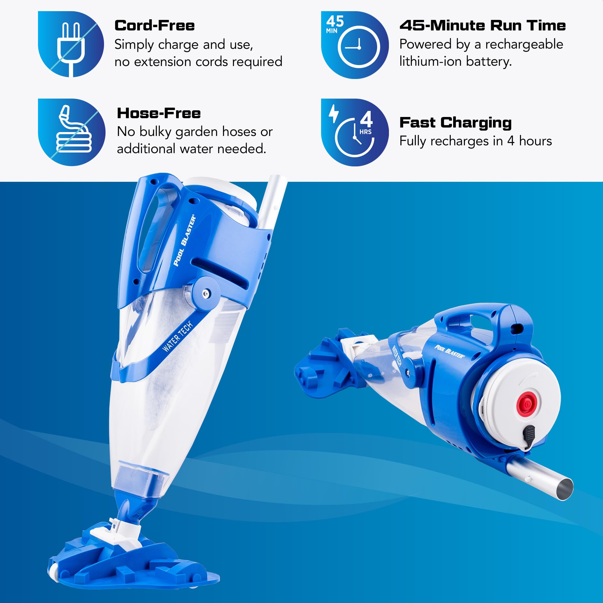 POOL BLASTER Centennial Cordless Pool Vacuum with Pole Set - XL Debris Capacity & Advanced Filtration, Handheld Rechargeable Pool Cleaner for Sand, Silt & Leaves in Inground & Above Ground Pools | Perfect for Quick Pool Maintenance & Seasonal Cleaning
