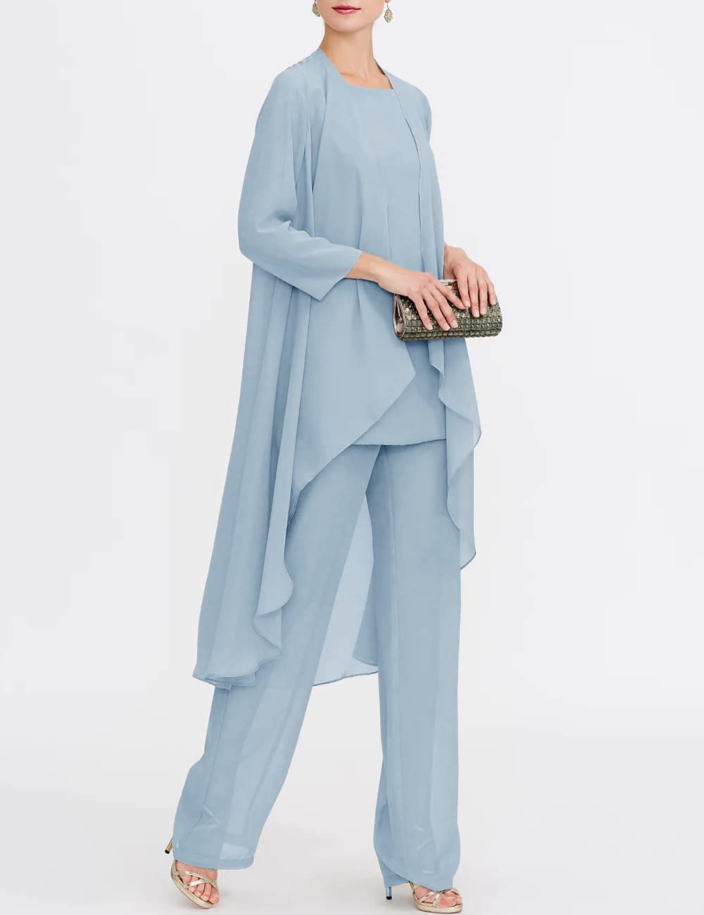 Elegant Chiffon Mother of The Bride Pant Suits 3-Piece Set - Formal Wedding Outfit & Evening Gown for Women - Perfect for Weddings, Receptions, and Special Occasions