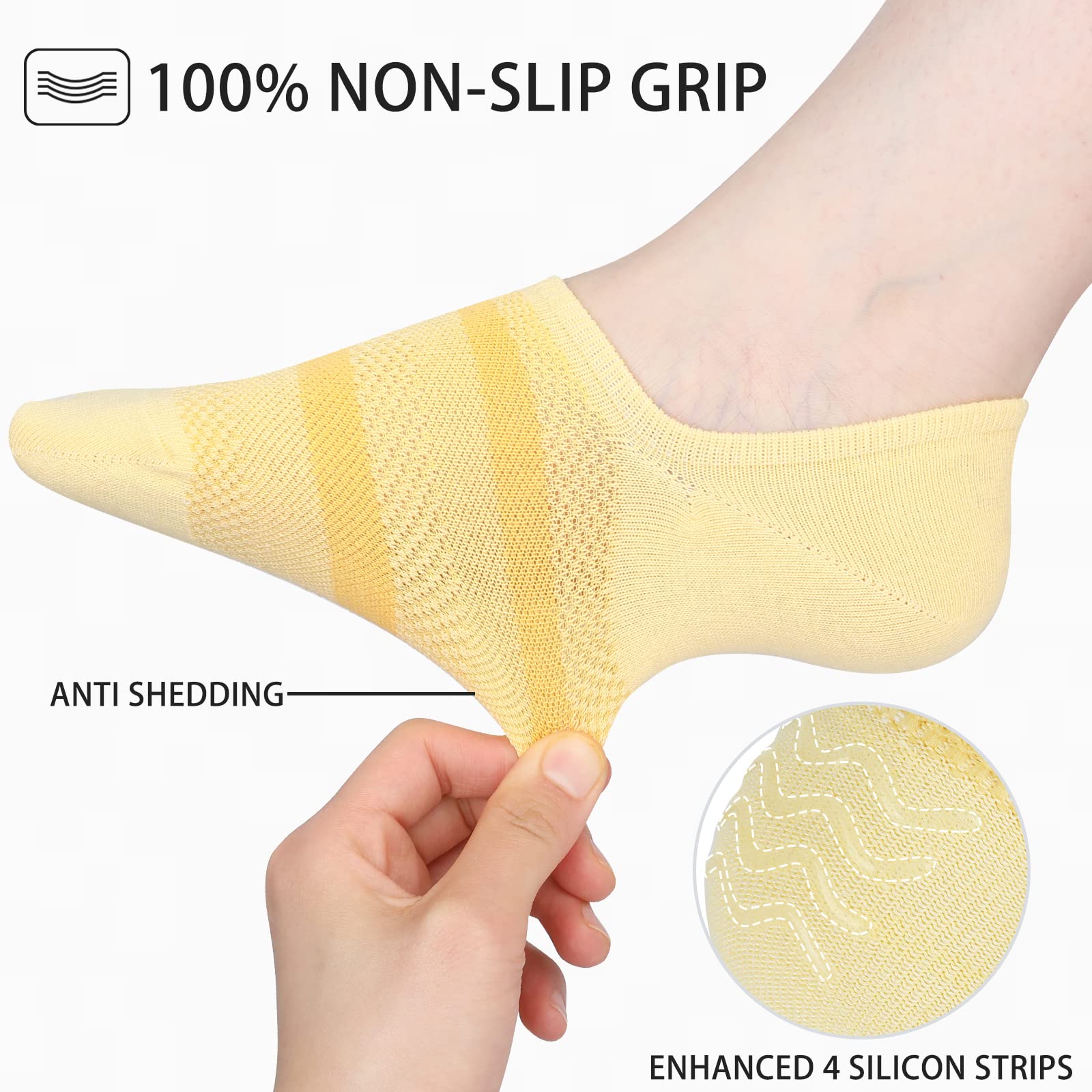 COOPLUS Women's No Show Socks 6-Pack - Breathable Cotton Low Cut Invisible Socks with Non-Slip Grip for Sneakers, Loafers & Flats - Perfect for Work, Gym & Everyday Wear