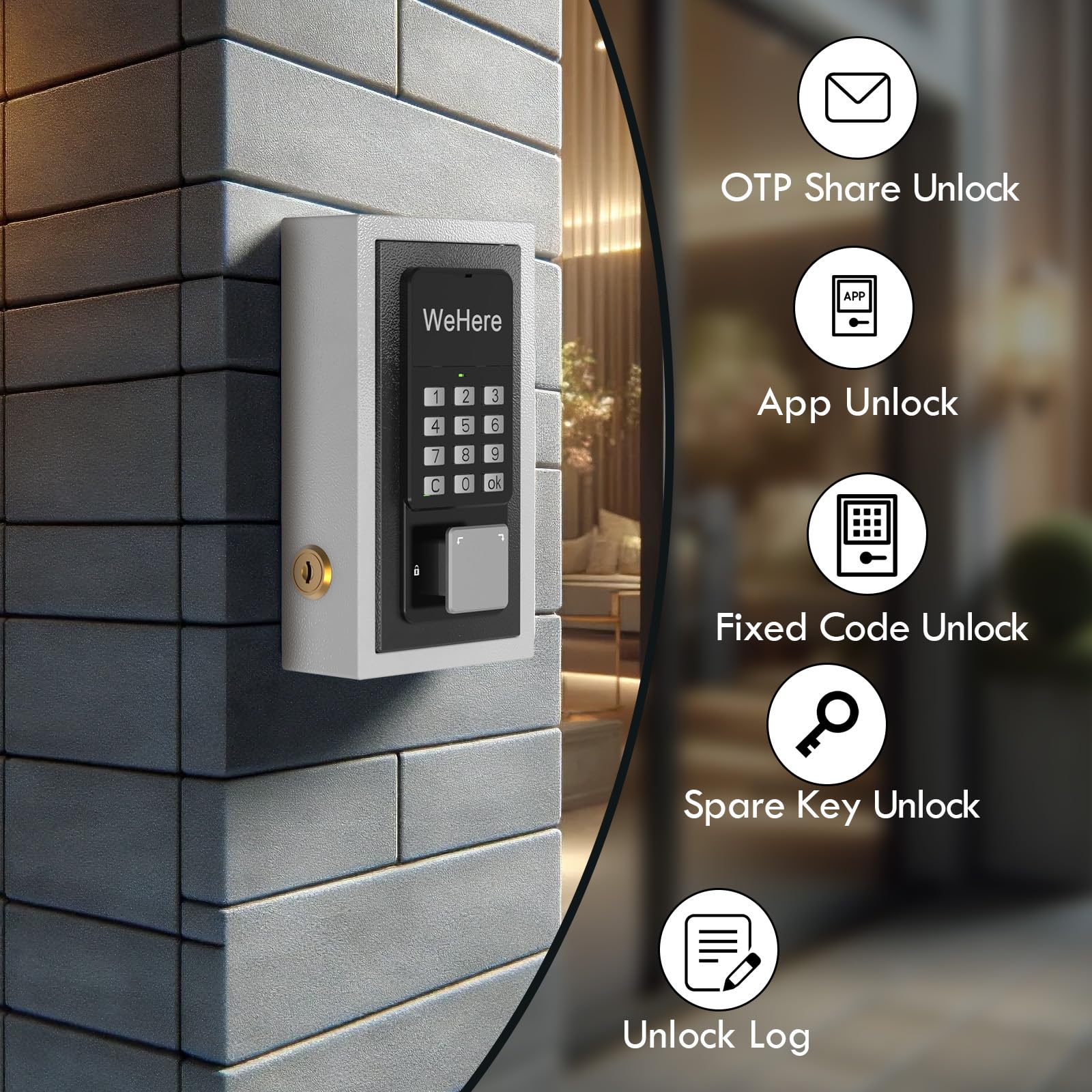 Smart Key Lock Box Wall Mount - Half Remote Unlock Key Safe for House Keys | OTP/APP/Permanent Password Access | Secure Storage for Realtors, Apartments, Garages & Stores | Weatherproof Outdoor Key Holder for Vacation Homes & Rental Properties