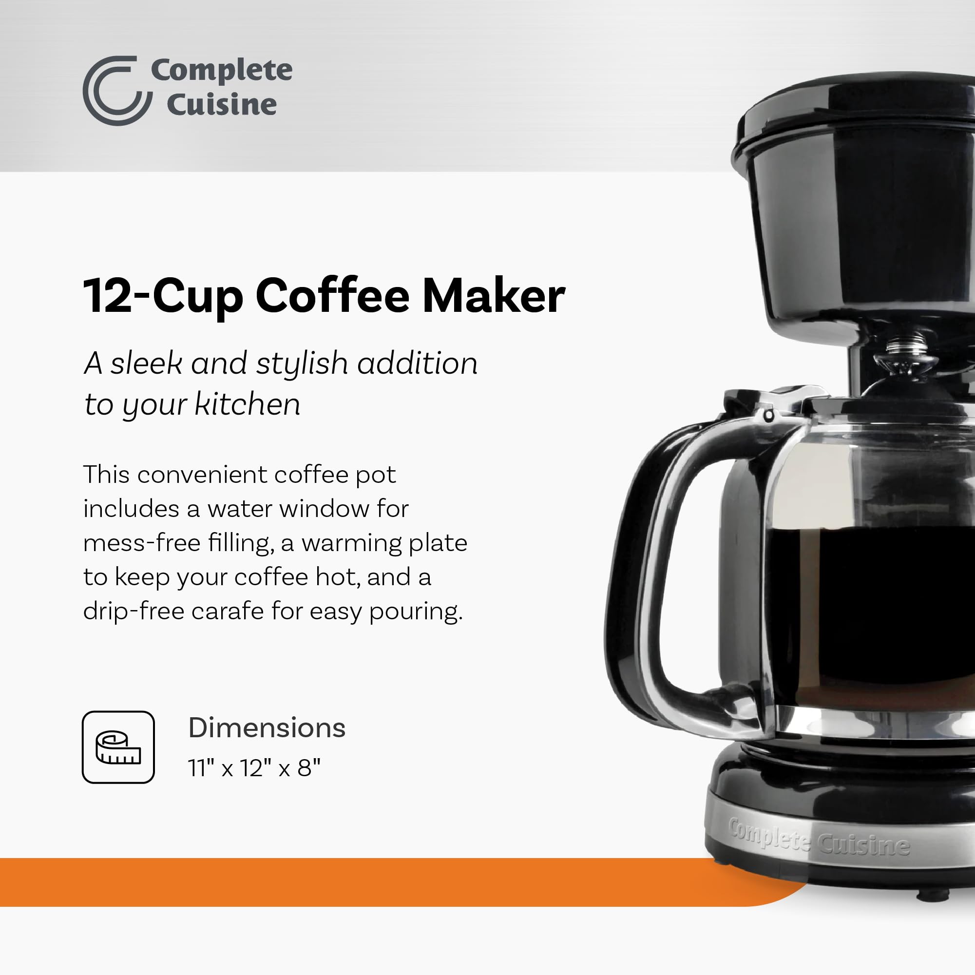 12-Cup Stainless Steel Coffee Maker with Glass Carafe - Perfect for Home & Office