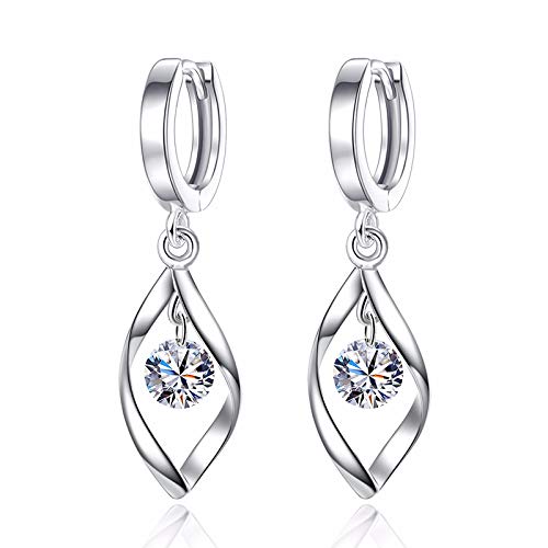 LYRRSH Sterling Silver Rotating Love Zircon Earrings for Women - Medium Long Twisting Fashion Jewelry - Perfect for Date Night, Parties & Gifts
