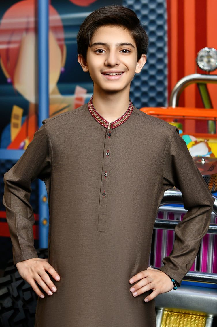 Blended Mud Green Kurta by J. Junaid Jamshed | Traditional Pakistani Embroidered Cotton Tunic | Perfect for Eid, Weddings & Casual Wear