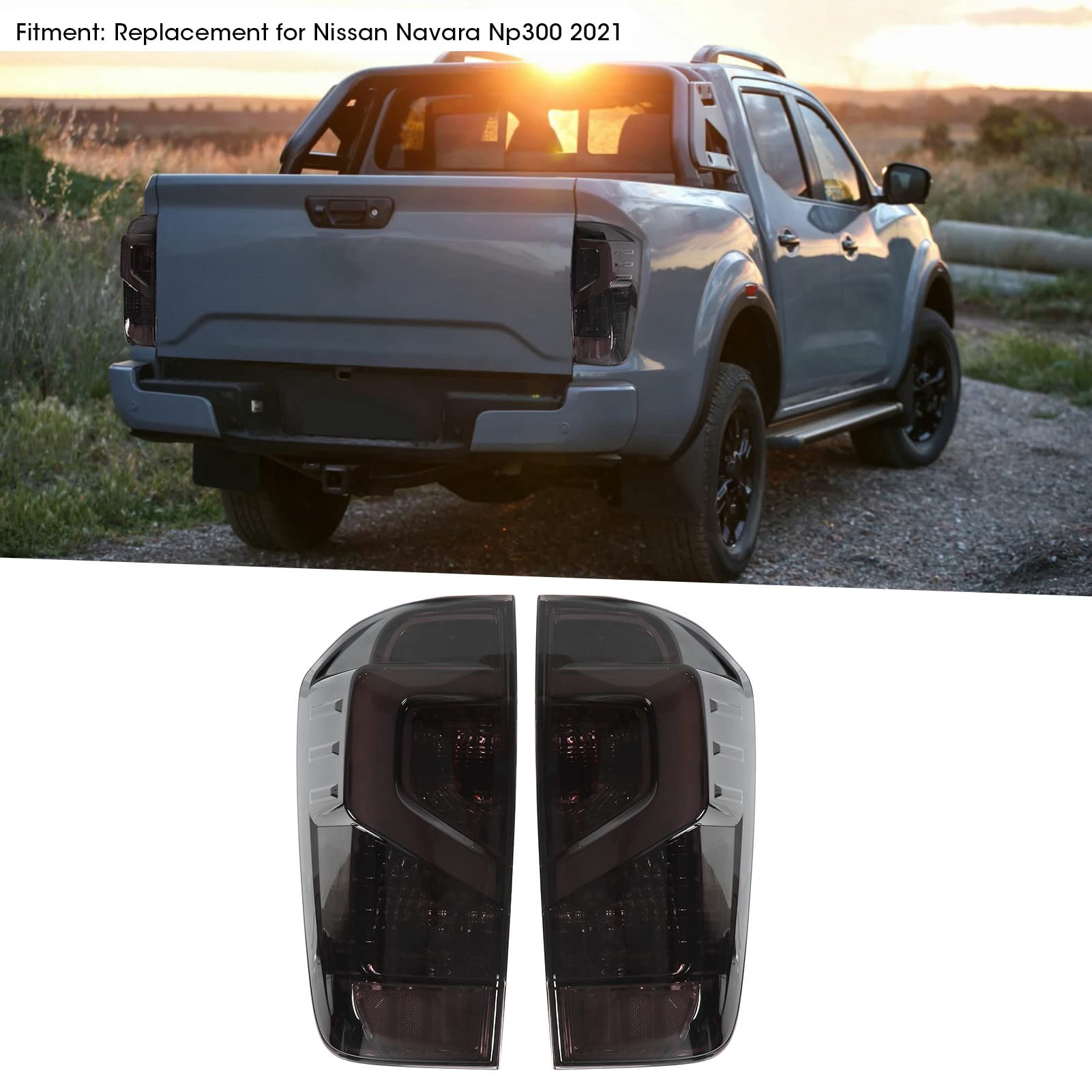 Aramox 2Pcs Car LED Tail Lights - 12V Red Smoke Lens Brake Reverse Turn Signal Lights for Nissan Navara NP300 2021 | Durable Replacement for Halogen Lights | Perfect for Night Driving & Off-Road Adventures