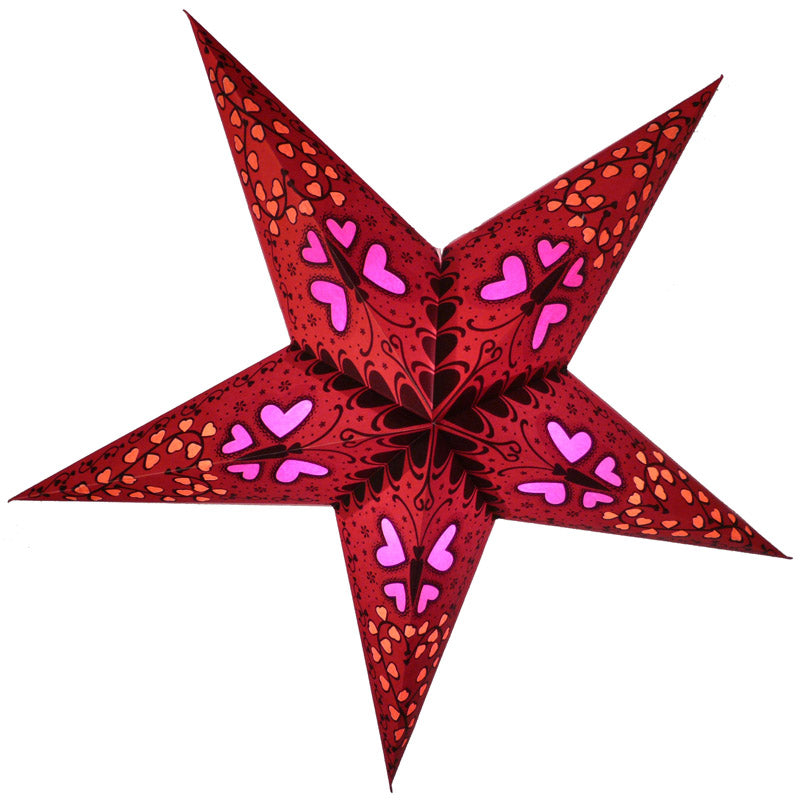 24 Red Butterfly with Hearts Paper Star Lantern - Romantic Wedding & Party Hanging Decorations for Indoor Outdoor Events, Baby Showers, Anniversary Celebrations