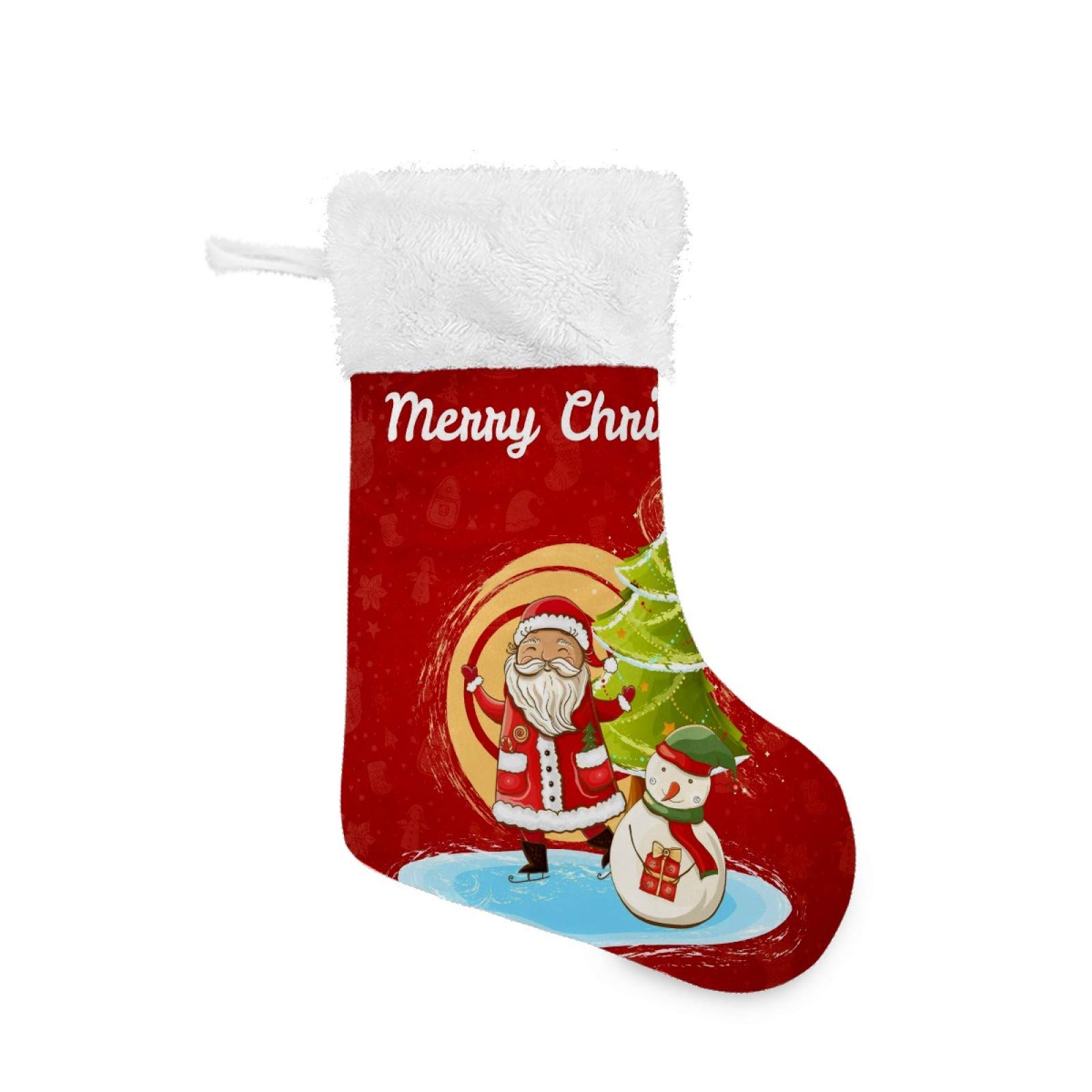 Christmas Stockings - Santa Claus & Snowman Printed Plush Faux Fur Cuff Stockings for Fireplace Decor, Holiday Gift Bags & Family Xmas Party Decorations - Perfect for Christmas Tree Decor, Mantel Hanging & Festive Home Decorating