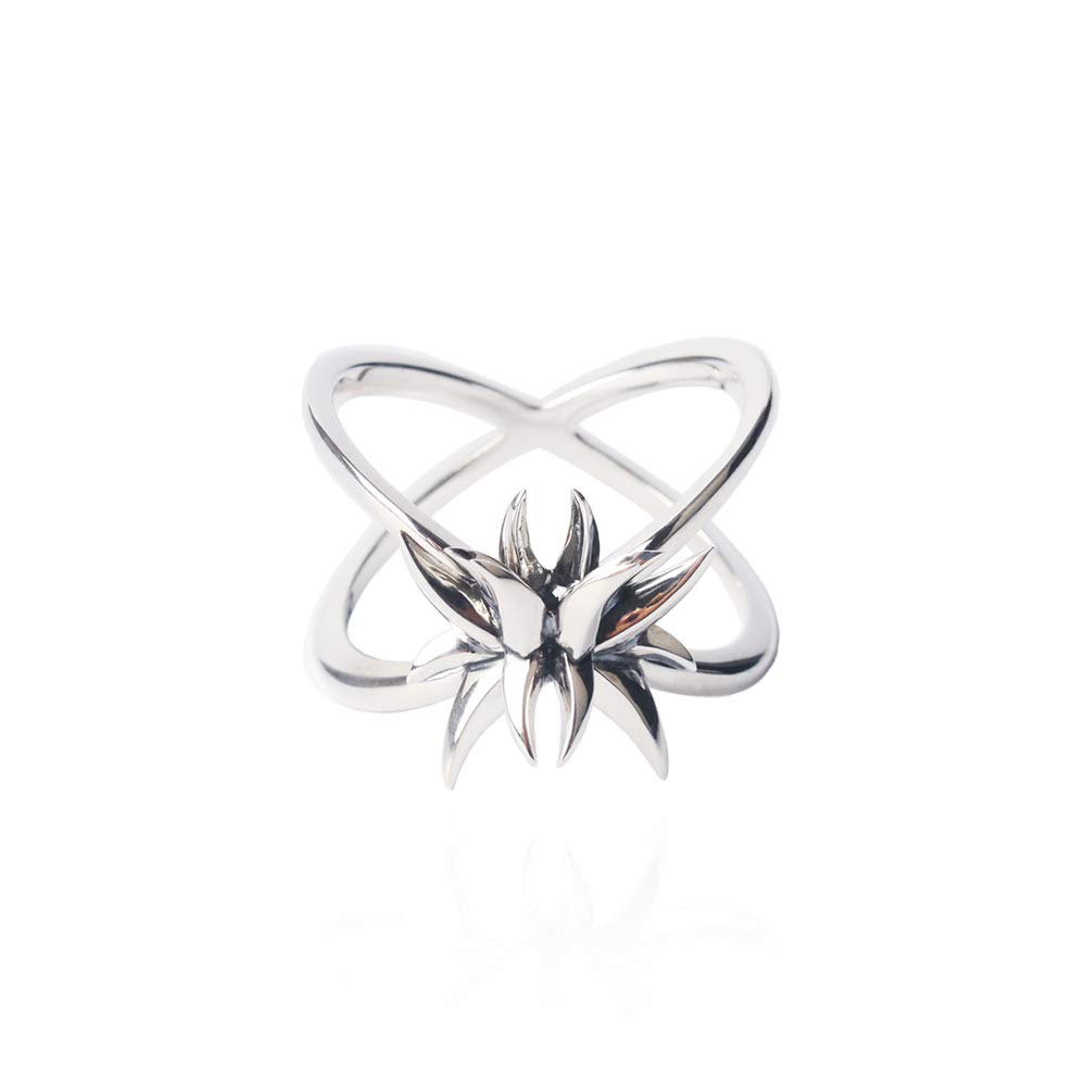 MEZMIC1829 Lion Flower Collection 925 Sterling Silver Floral Tooth Ring for Women - Elegant Jewelry Gift for Valentine's Day, Anniversary & Special Occasions