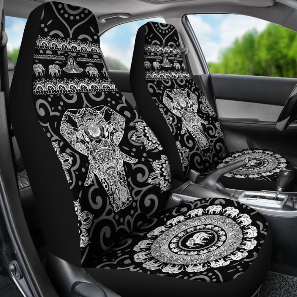 Premium Black & White Elephant Print Car Seat Covers - Universal Fit for Cars, SUVs & Trucks - Soft & Durable Protection for Kids & Pets - Perfect for Road Trips, Daily Commutes & Family Adventures