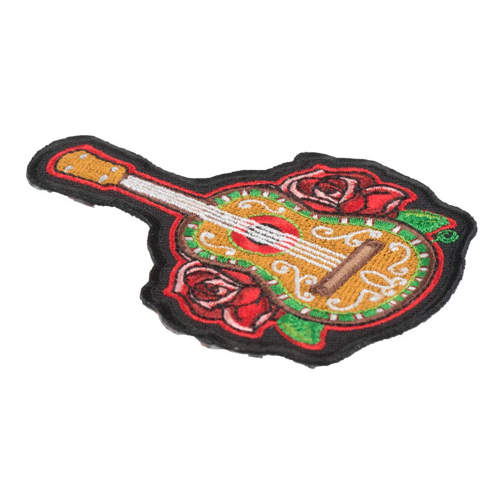 PatchStop Embroidered Guitar Rose Brown Red Iron On Sew On Patches - 3x3 Inch Small DIY Decorative Music Patches for Clothing, Jeans, Jackets & Bags - Perfect for Band Merch, Music Lovers & DIY Fashion Projects