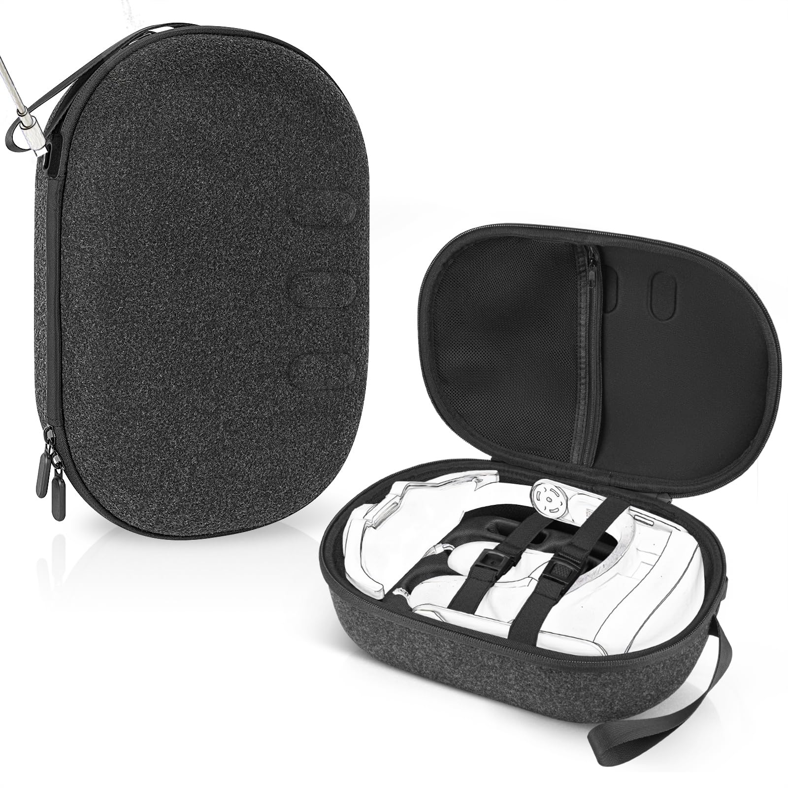 GEEKRIA Shield VR Headset Travel Case Compatible with Meta Quest 3 - Hard Shell Protective Storage for VR Gaming Accessories with Shoulder Strap & Charging Port (Black) | Perfect for Travel, Outdoor Use & VR Gaming Protection