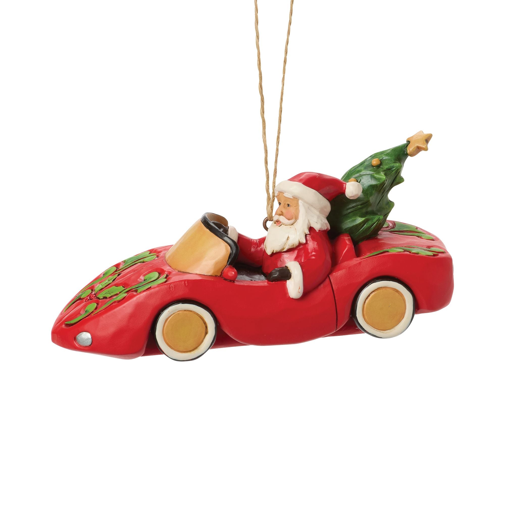 Santa in Sports Car Christmas Ornament - Fun Holiday Decoration for Tree, Home & Office Decor