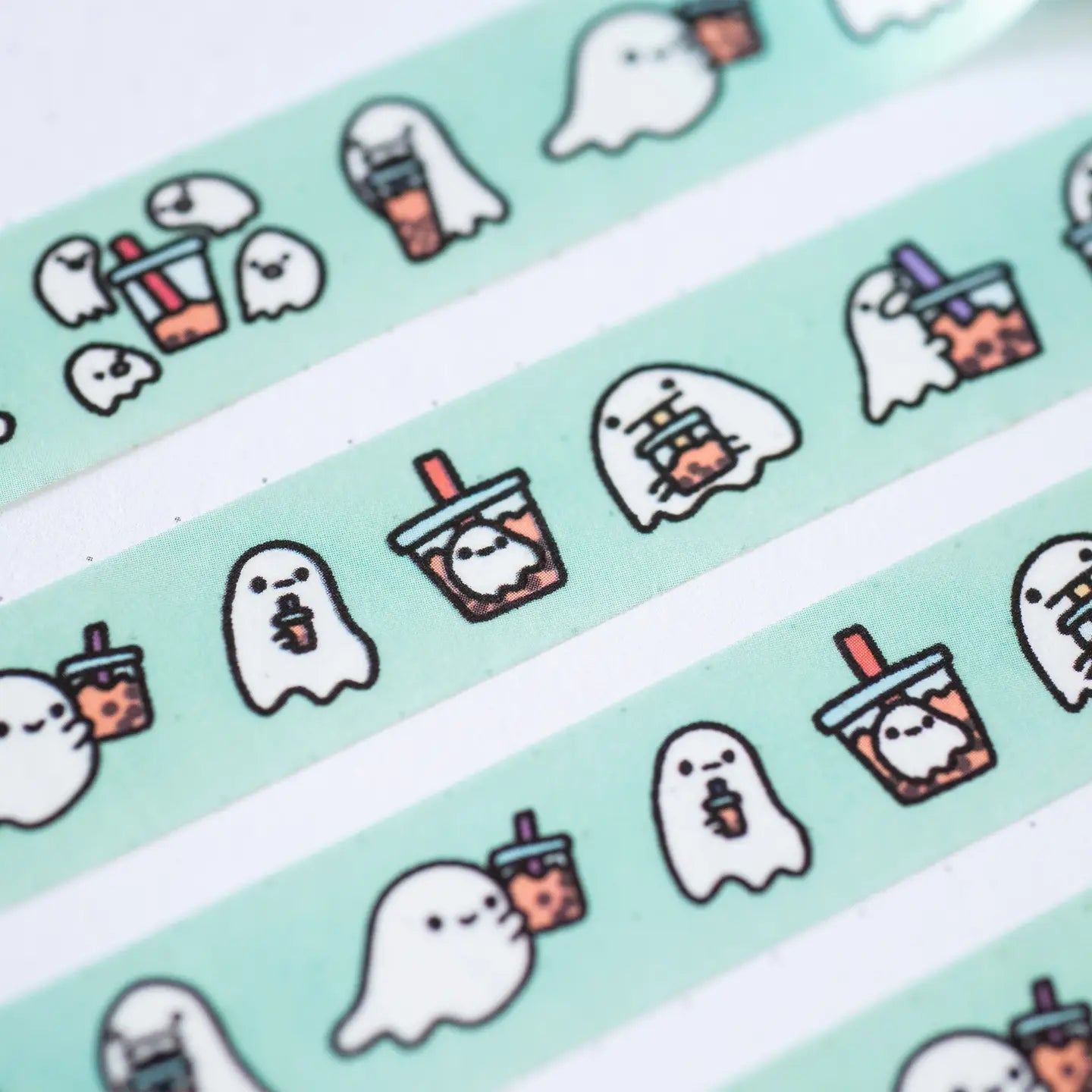 Boba Ghosts Washi Tape - Cute Kawaii Japanese Decorative Tape for Scrapbooking, Journaling, Planner, DIY Crafts - Perfect for Halloween, Bullet Journals & Gift Wrapping