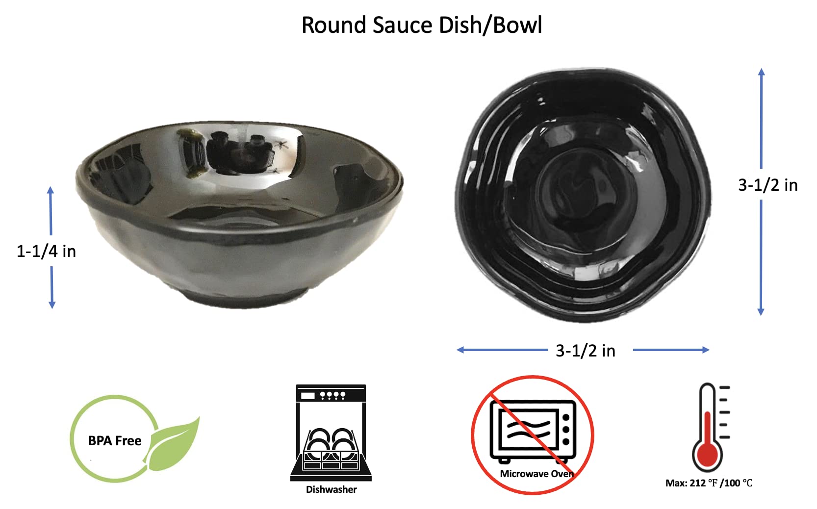 Melamine Sauce Bowl Set - 3.5 Inch Small Condiment Dishes for Snacks, Dips & Desserts (48-Pack, Black) - Perfect for Parties, Restaurants & Home Kitchen Use