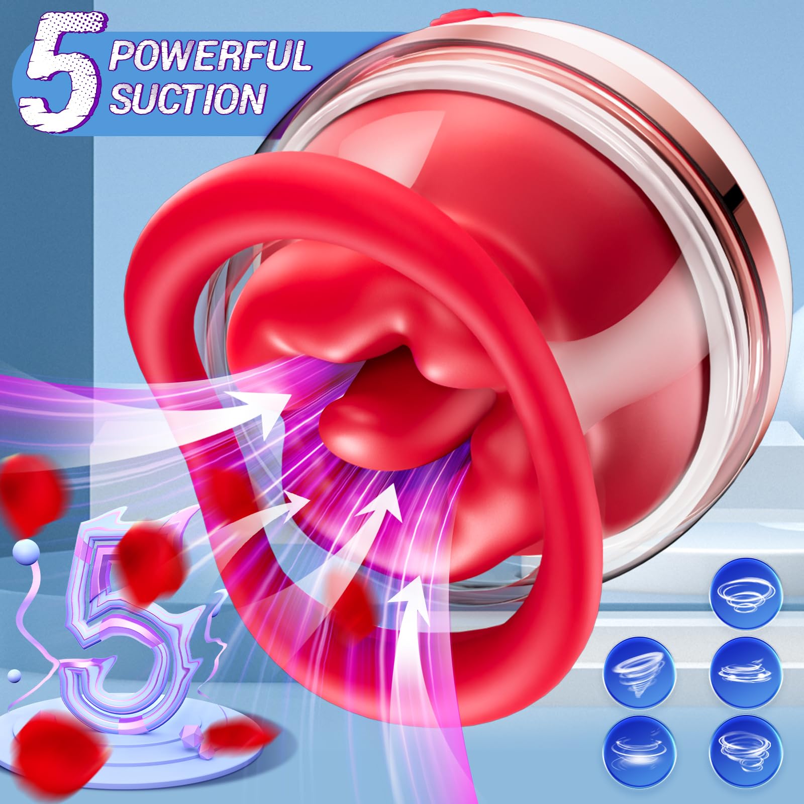 3-in-1 Rose Clitoral Vibrator with Suction & Tongue Stimulation - 5 Sucking & 8 Vibration Modes for Women, Waterproof Adult Sex Toy for Couples Play & Solo Pleasure (Red) - Perfect for Sensual Massage, Foreplay & Intimate Moments