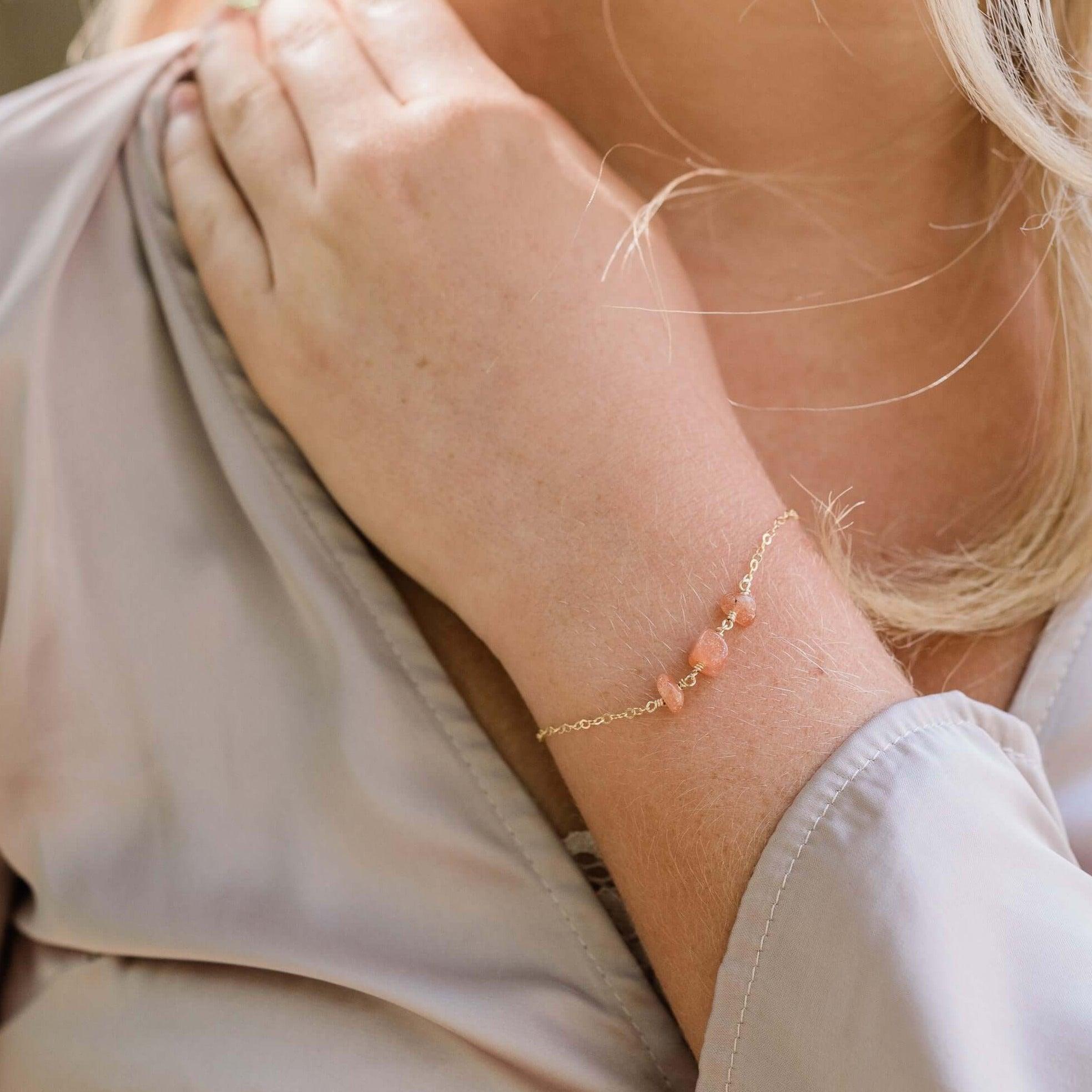 Sunstone Beaded Chain Bracelet for Women - Natural Gemstone Healing Jewelry for Energy Balance & Stress Relief - Perfect for Yoga, Meditation & Spiritual Wellness