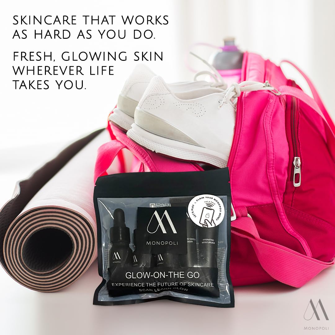 Monopoly Skin Travel Skincare Set - TSA Approved Mini Facial Care Kit with BHA Serum, Vitamin C, Moisturizer & Cleanser | Perfect Gift for Women & Teens | Ideal for Airplane Travel, Vacation & On-The-Go Skincare Routine