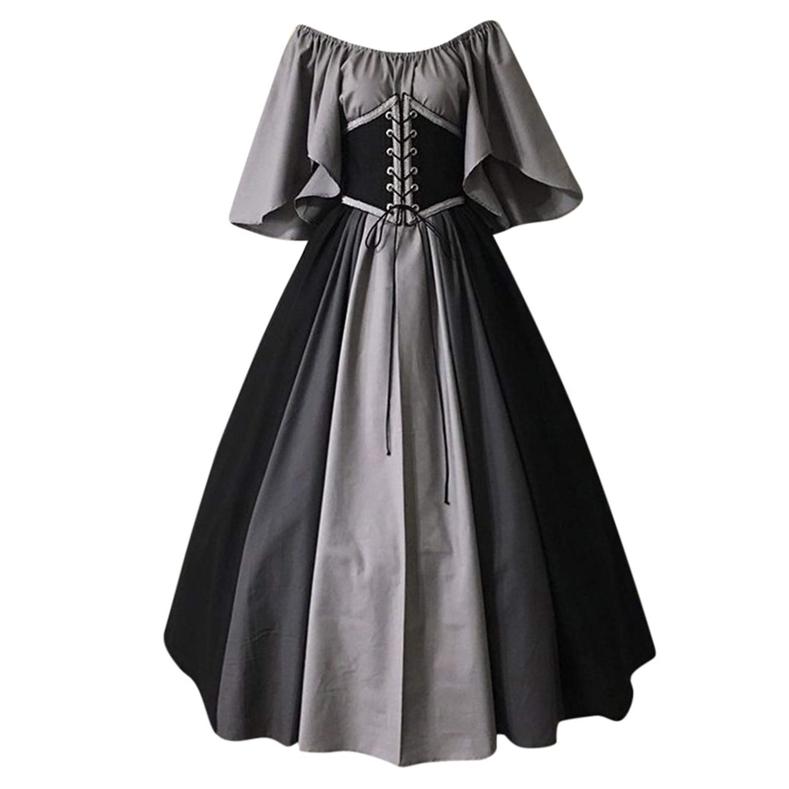 SEAOPEN Renaissance Dresses for Women - Medieval Maxi Dress, Plus Size Victorian Gothic Corset Gown, Irish Retro Elegant Black Dress | Perfect for Renaissance Fairs, Cosplay, Halloween Costumes & Themed Weddings