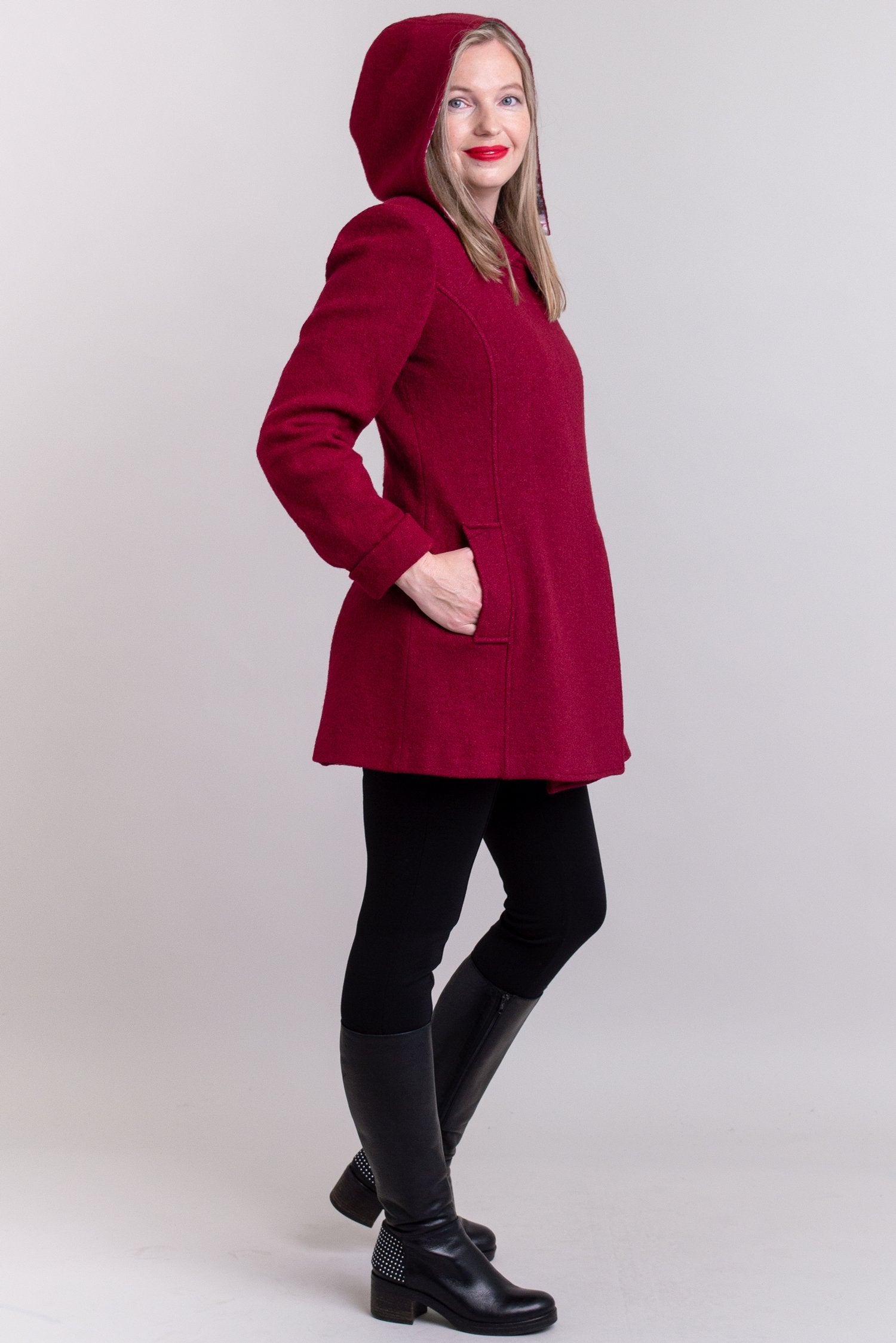Gemma Coat Women's Burgundy Wool Overcoat - Elegant Winter Outerwear for Office, Dating & Special Occasions