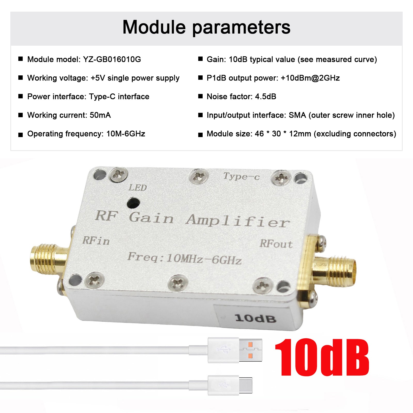 10M-6GHz RF Amplifier - 10dB/20dB/30dB/40dB High Gain Driver Receiver - Signal Booster for Ham Radio, Wireless Communication & Antenna Systems