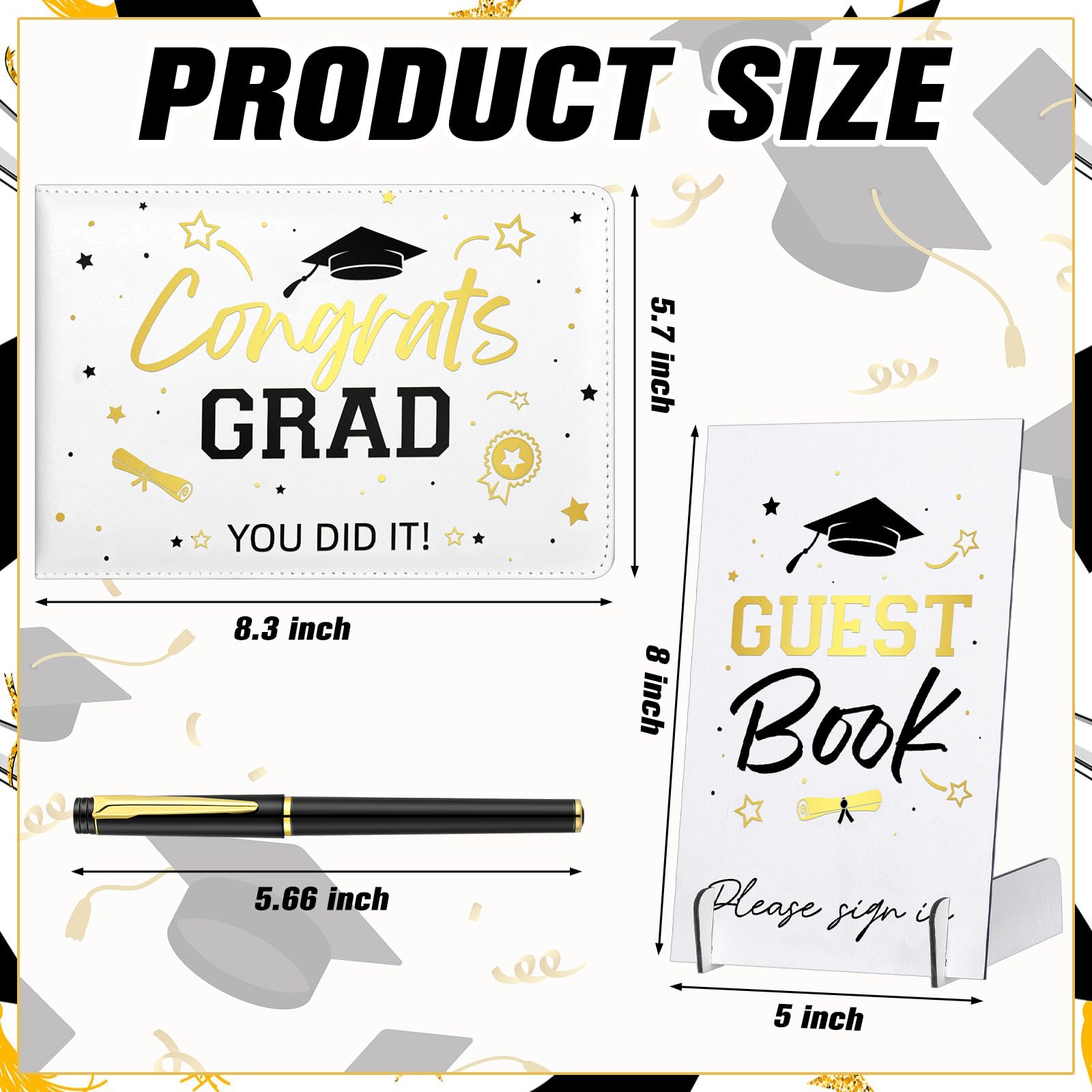 Premium Leather Graduation Guest Book Set with Pen & Table Sign - Elegant 2025 Graduation Guestbook for College & High School Graduation Parties - Perfect Graduation Gift & Keepsake (White) - Ideal for Commencement Ceremonies, Open House Events & Graduation Party Decor